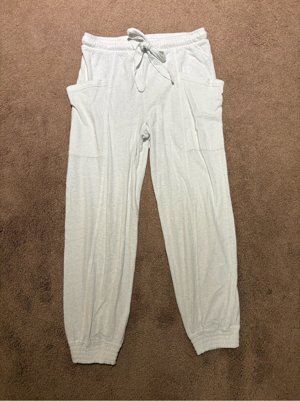 aerie White Drawstring Jogger Pants with Side Pockets size small 100% cotton